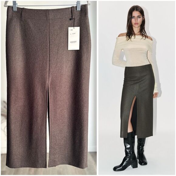 ZARA SLIT 100% WOOL SKIRT ZW COLLECTION - Picture 1 of 13